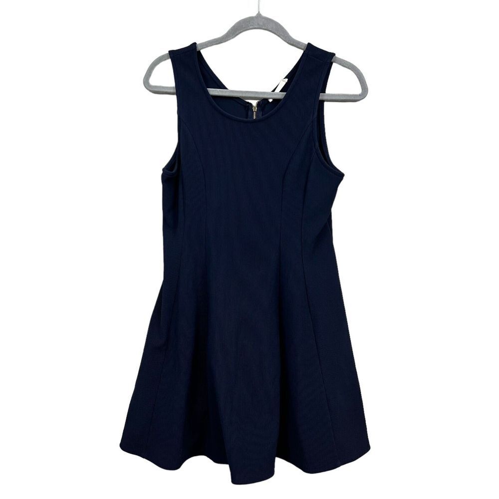 Elodie Nordstrom Women Tank Dress Fit & Flare Stretch Ribbed Back Zip Navy Sz L*